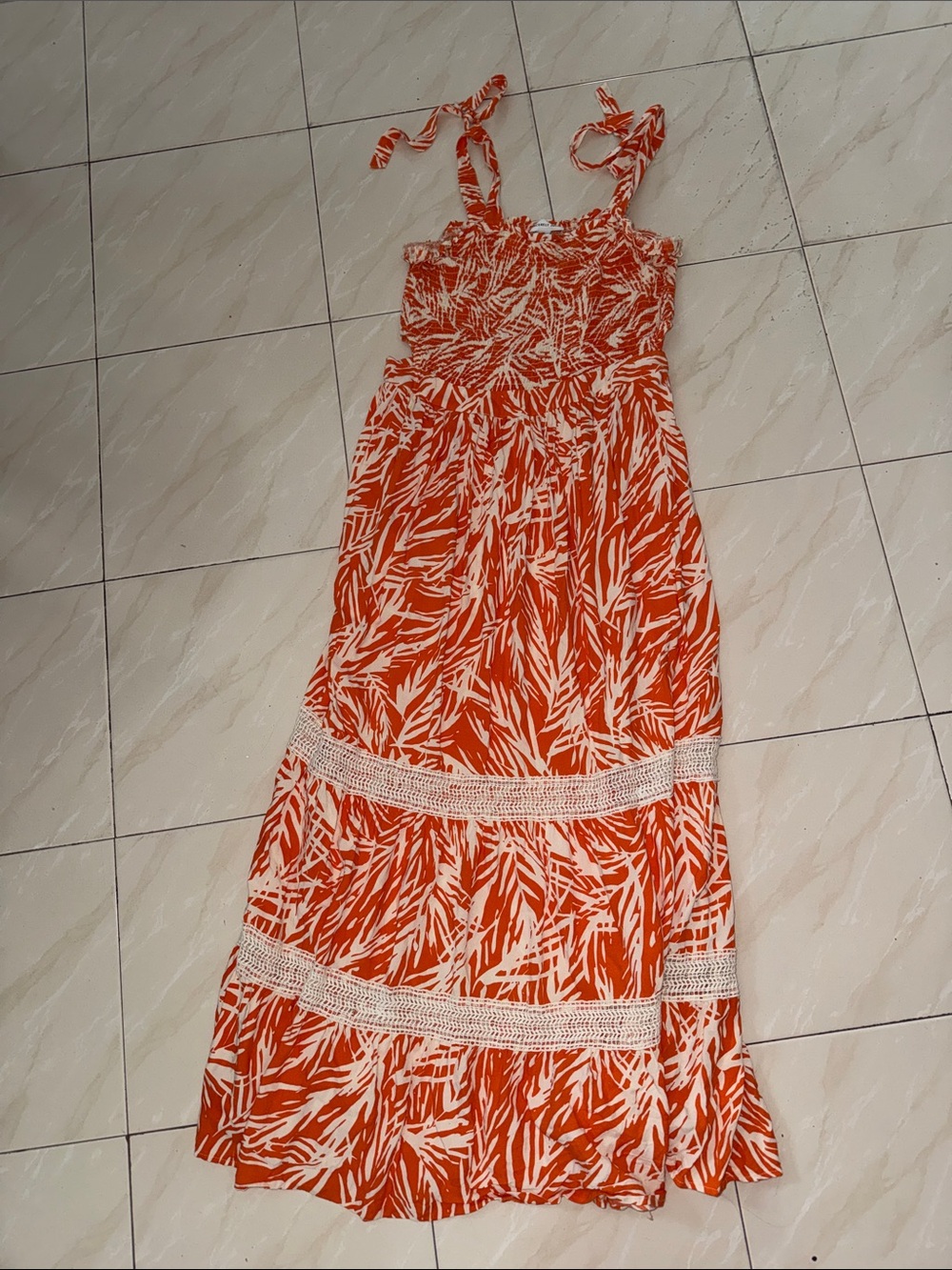 Sincerely Jules Orange & White Tie-Shoulder Maxi Dress